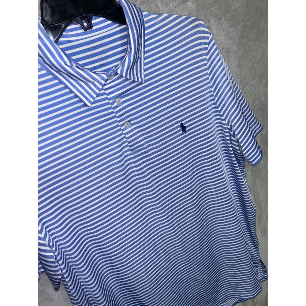 Polo Ralph Lauren Performance Men's L Striped Polo Blue/White Short Sleeve Logo